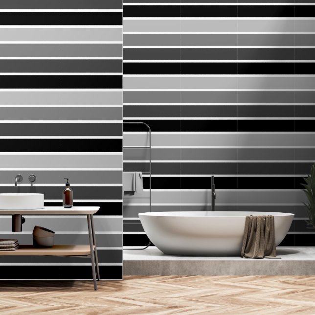 Cute Black Ombre Striped Pattern Wallpaper (Bathroom)