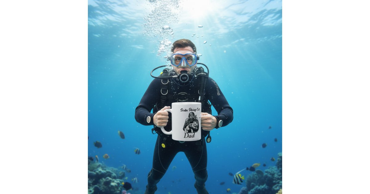 Cute Black on White Scuba Diving Cat Dad Coffee Mug | Zazzle
