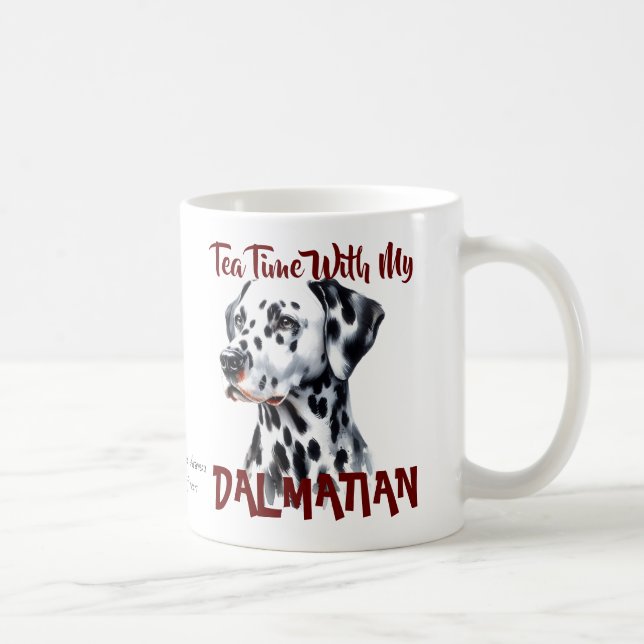 Cute Black on White Tea Time With My Dalmatian  Coffee Mug (Right)