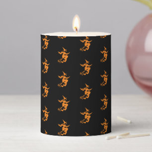 Cute black orange flying witch pattern Halloween Pillar Candle