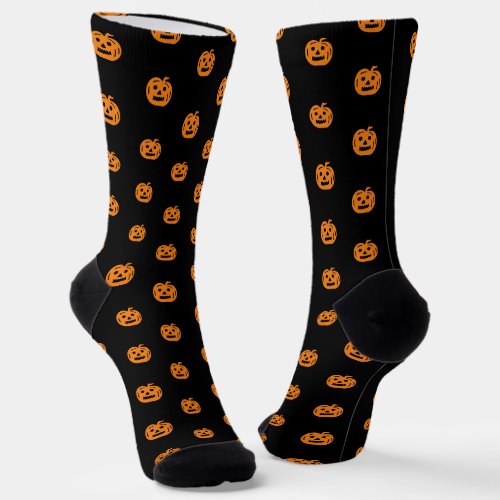 Cute black orange jack o lantern face pattern socks