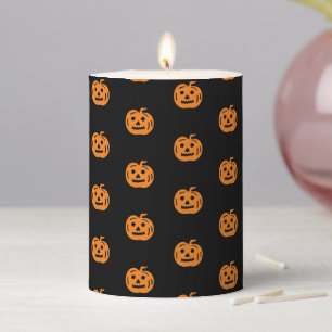 Cute black orange jack o lantern pattern Halloween Pillar Candle
