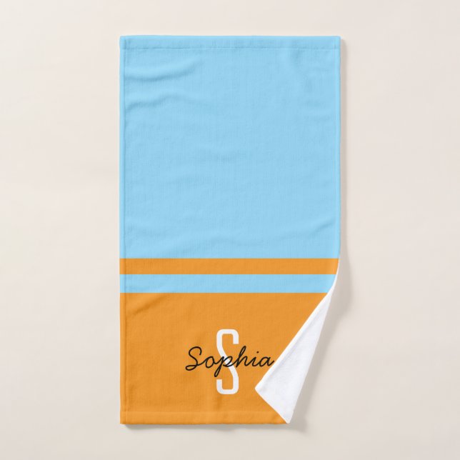 Cute Black Orange Monogram Script Name Hand Towel (Hand Towel)