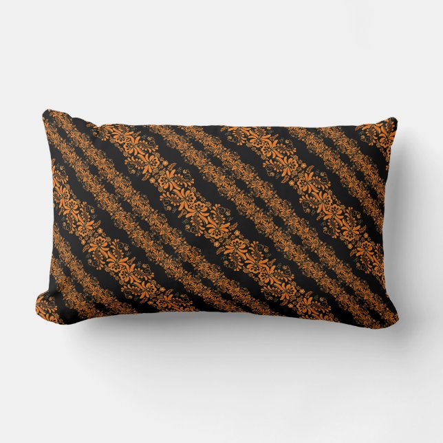 Cute black orange ornament stripes lumbar pillow (Front)