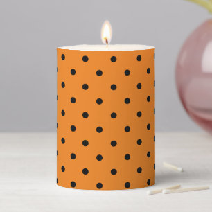 Cute black orange polka dots pattern Halloween Pillar Candle