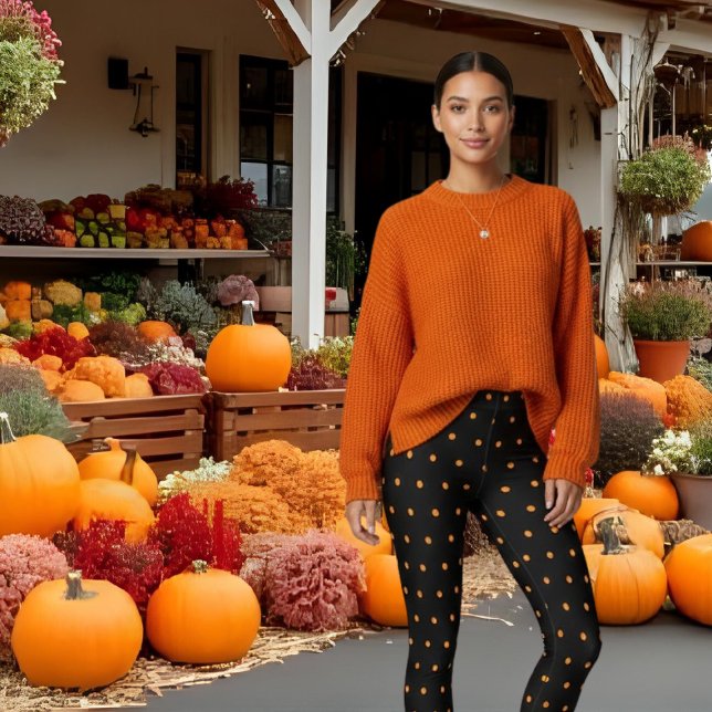 Cute Black Orange Polka Dots Pattern Leggings (Cute Black Orange Polka Dots Pattern Leggings)