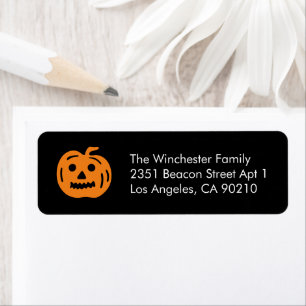 Cute black orange pumpkin fun Halloween address Label