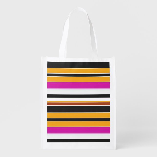 Cute black orange stripes grocery bag (Front)
