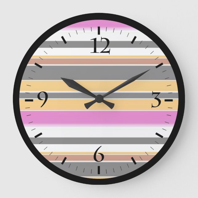 Cute black orange stripes large clock (Front)