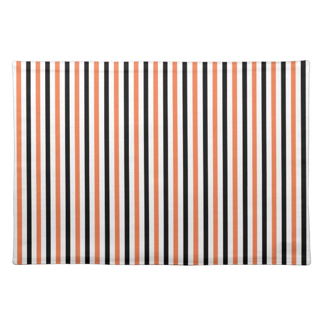 Cute Black Orange & White Stripe Pattern Halloween Cloth Placemat (Front)