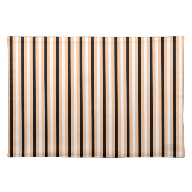 Cute Black Orange & White Stripe Pattern Halloween Cloth Placemat (Front)