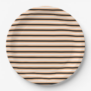 Cute Black Orange & White Stripe Pattern Halloween Paper Plates