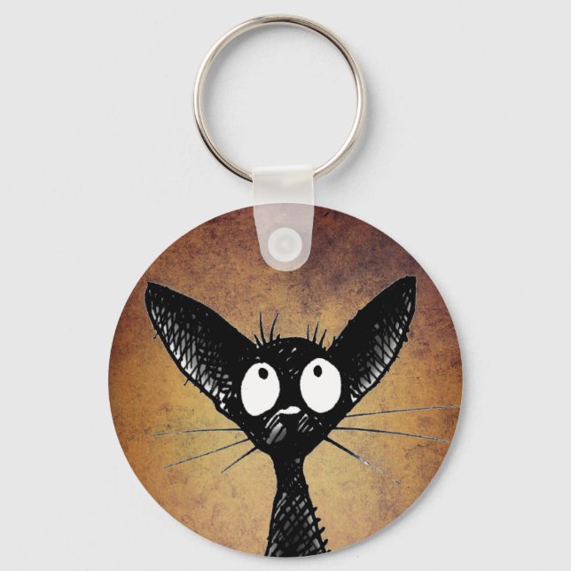 Cute black oriental cat keychain (Front)