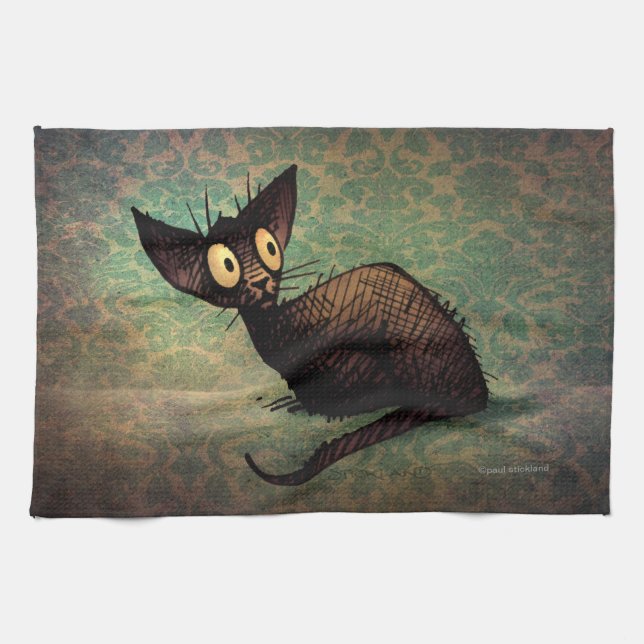 Cute Black Oriental Cat Towel (Horizontal)
