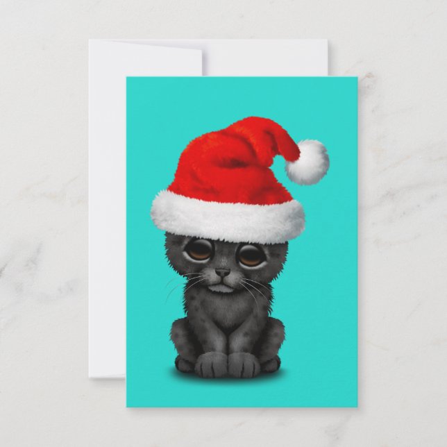Cute Black Panther Cub Wearing a Santa Hat Invitation (Front)