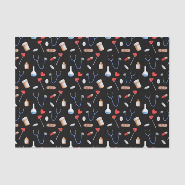 Cute Black Pattern Nurse Medical Tissue Paper (Front)