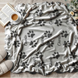 Cute Black Paw Pet Lover name Kitchen Fleece Blanket