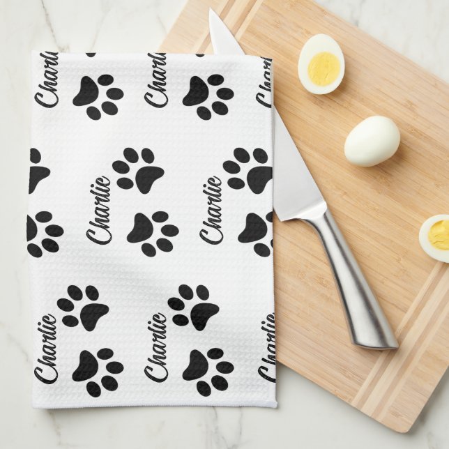 Cute Black  Paw Pet Lover name Kitchen  Kitchen Towel (Quarter Fold)