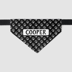 Cute Black Paw Print Dog Name Pet Bandana Collar