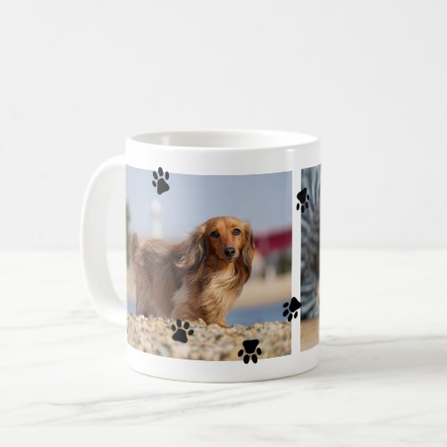 Cute Black Paw Prints 2 Pet Photos Coffee Mug