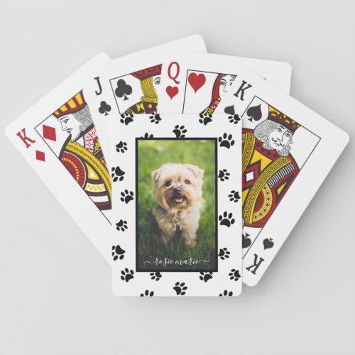 Cute Black Paw Prints Name Photo Poker Cards
