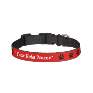 Cute Black Paw Prints on Red Pet Collar