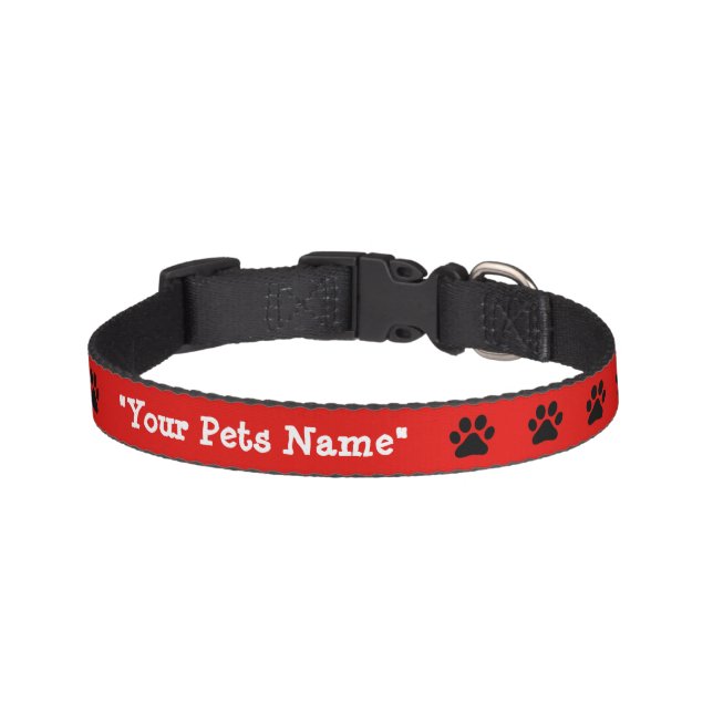 Cute Black Paw Prints on Red Pet Collar (Front)