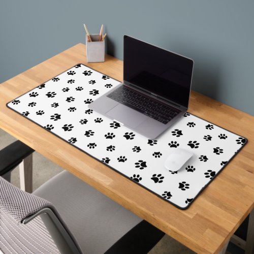 Cute Black Paw Prints Pattern Desk Mat