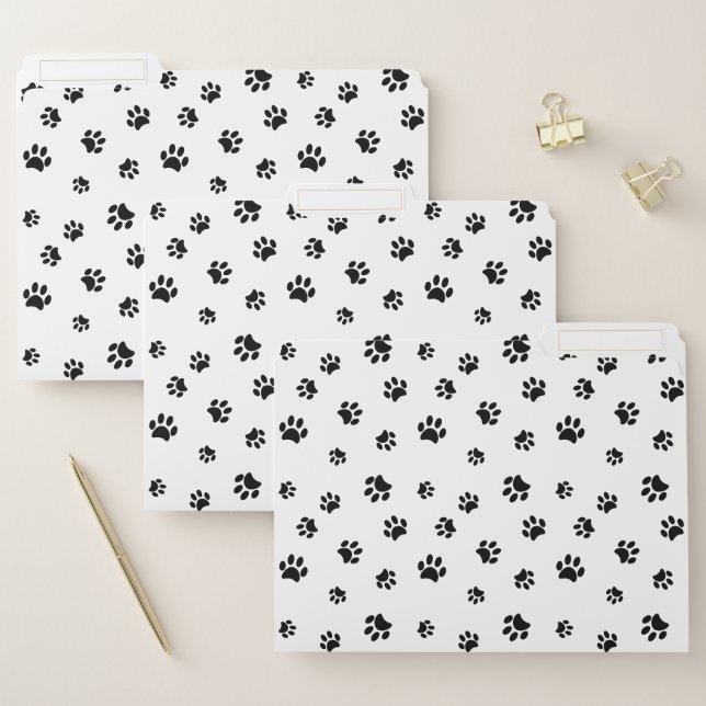 Cute Black Paw Prints Pattern File Folder (Set)