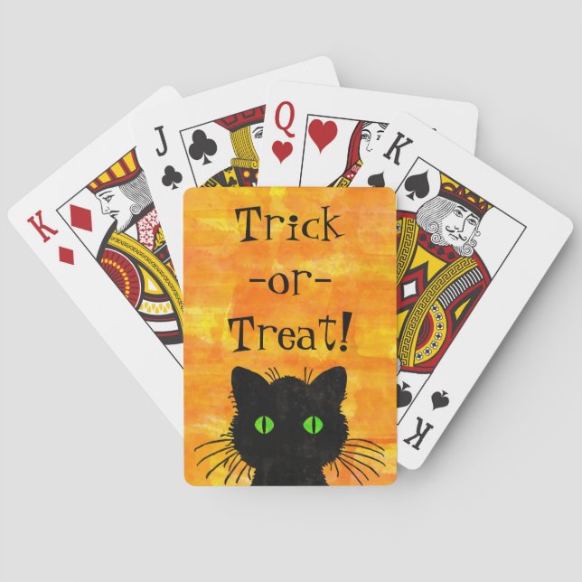 Cute Black Peek-a-Boo cat on Orange Background Poker Cards (Back)