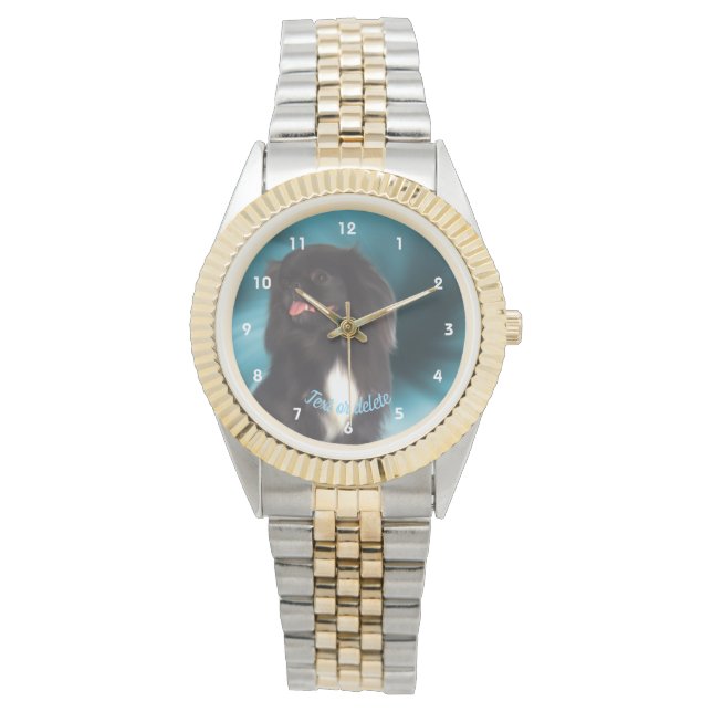 Cute Black Pekingese Dog Personalized Watch (Front)