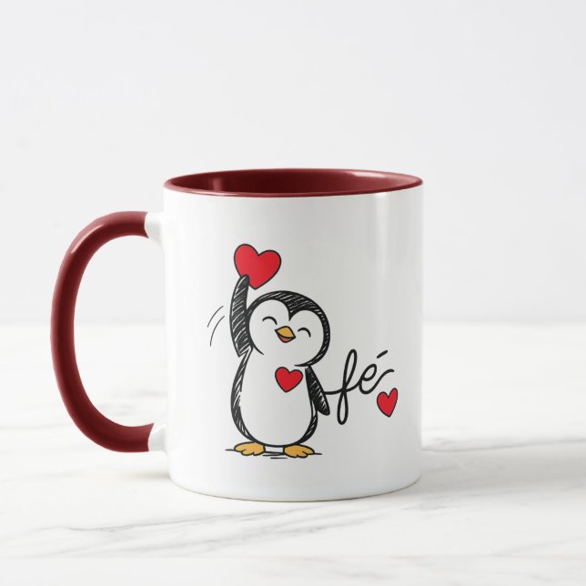 Cute Black Penguin with Red Hearts Love Mug (Left)