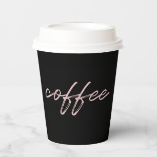 Cute Black & Pink "coffee" Minimalist Script Paper Cups