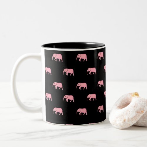 Cute Black Pink Elephants Two_Tone Coffee Mug