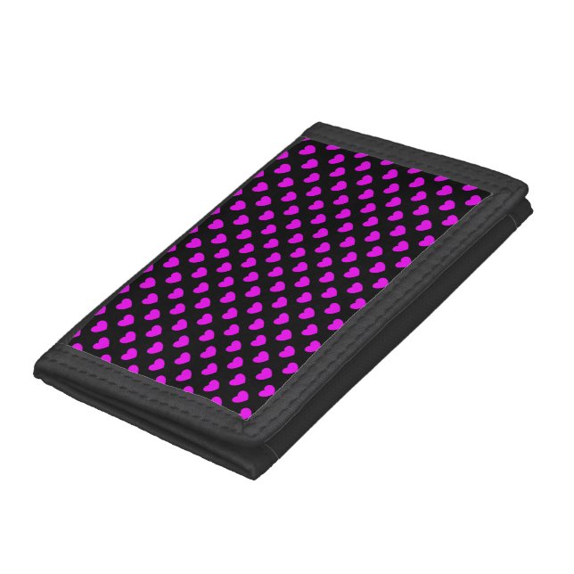 Cute Black/ Pink Hearts Pattern Trifold Wallet (Bottom)