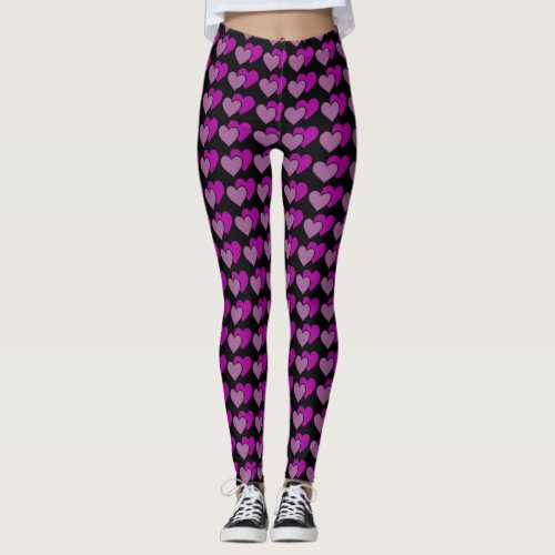 Cute Black  Pink  Purple Hearts Pattern Leggings