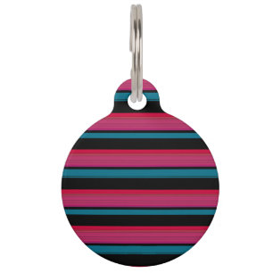 Cute black pink stripes pet ID tag