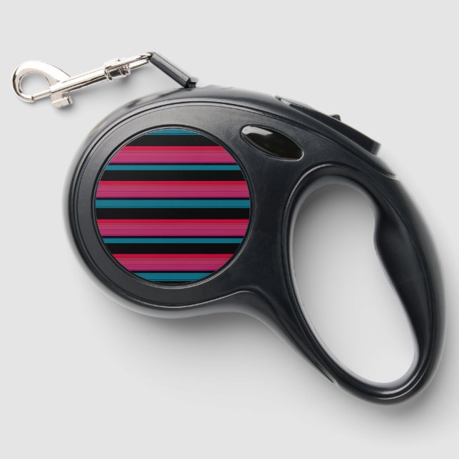 Cute black pink stripes retractable pet leash  (Front)