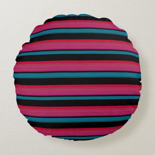 Cute black pink stripes round pillow (Front)