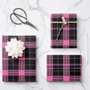 Cute black pink tiled plaid pattern  wrapping paper sheets