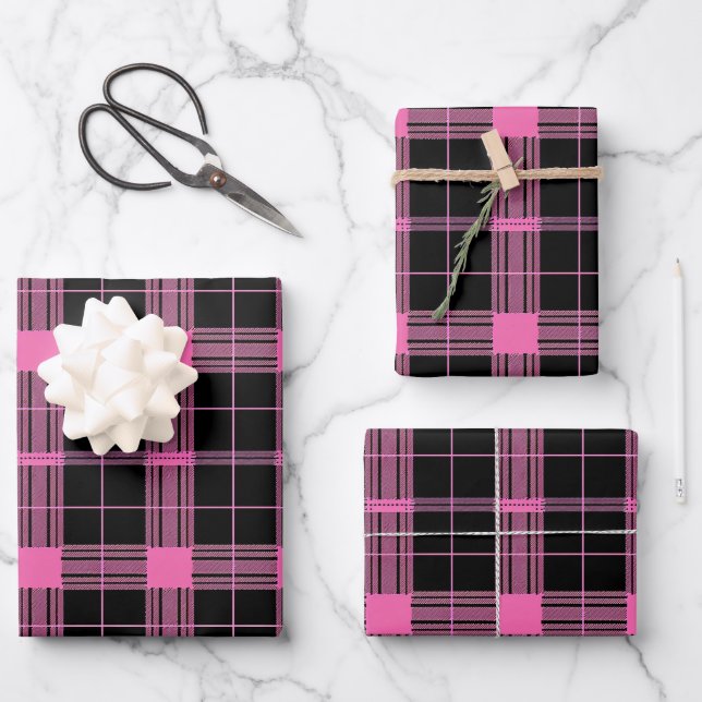 Cute black pink tiled plaid pattern  wrapping paper sheets (Front)