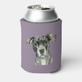 Cute Black Pit Bull Dog Watercolor Can Cooler (Can Back)