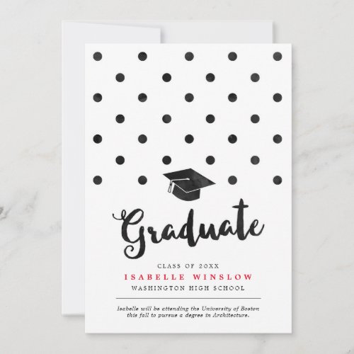 Cute Black Polka Dots Graduation Cap Announcement