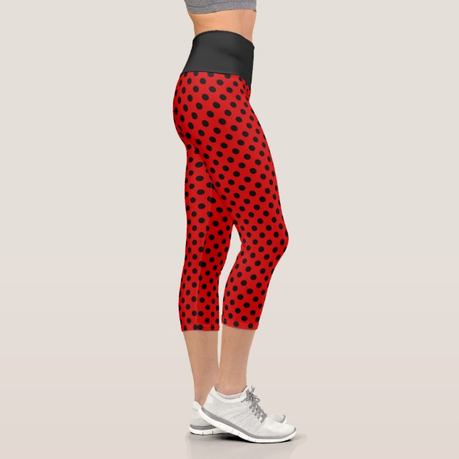 Cute Black Polka Dots on Red Capri Leggings (Right)