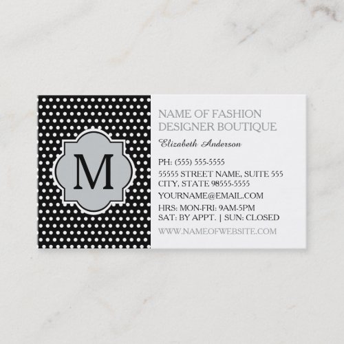 Cute Black Polka Dots With Girly Monogram Boutique Business Card