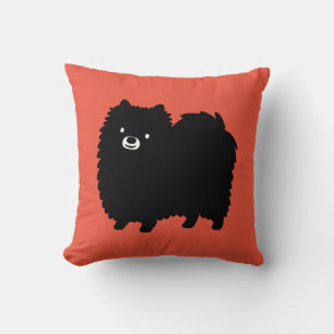 Cute Black Pomeranian Adorable Fluffy Dog Throw Pillow