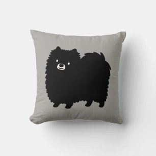 Cute Black Pomeranian Adorable Fluffy Dog Throw Pillow