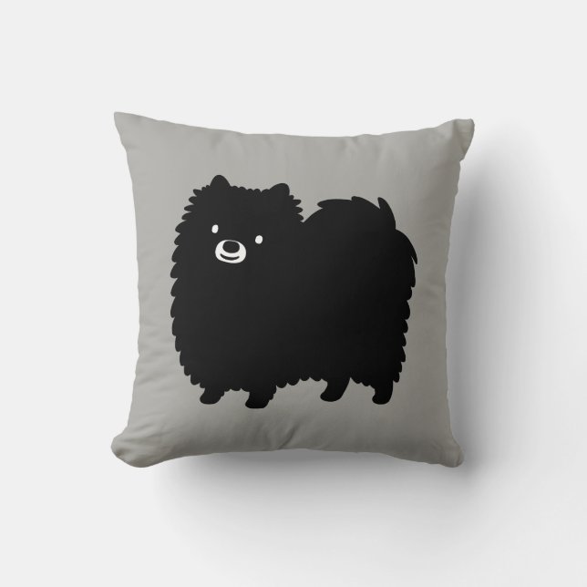 Cute Black Pomeranian Adorable Fluffy Dog Throw Pillow (Front)