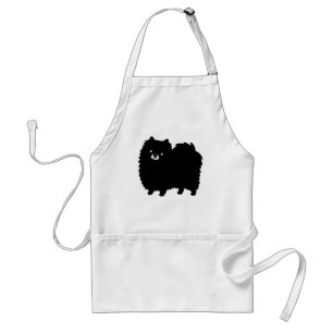 Cute Black Pomeranian Cartoon Dog Adult Apron