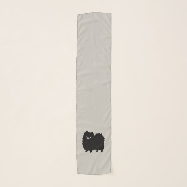 Cute Black Pomeranian Cartoon Dog Scarf (Front)